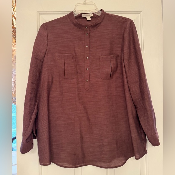 Chestnut Brown Gauzy Roll-Tab Sleeve Tunic. PXL (18) - Picture 1 of 7